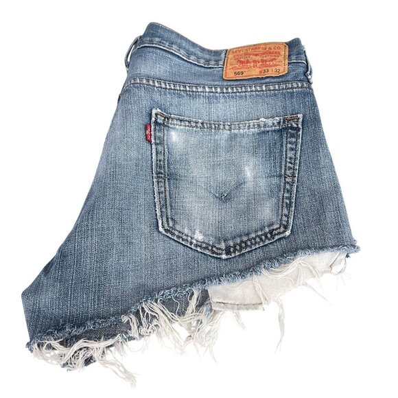 Levis‎ 569 Distressed Hi-Rise Cutoff Denim Shorts Vintage Womens 33 Frayed Hem - Picture 3 of 10